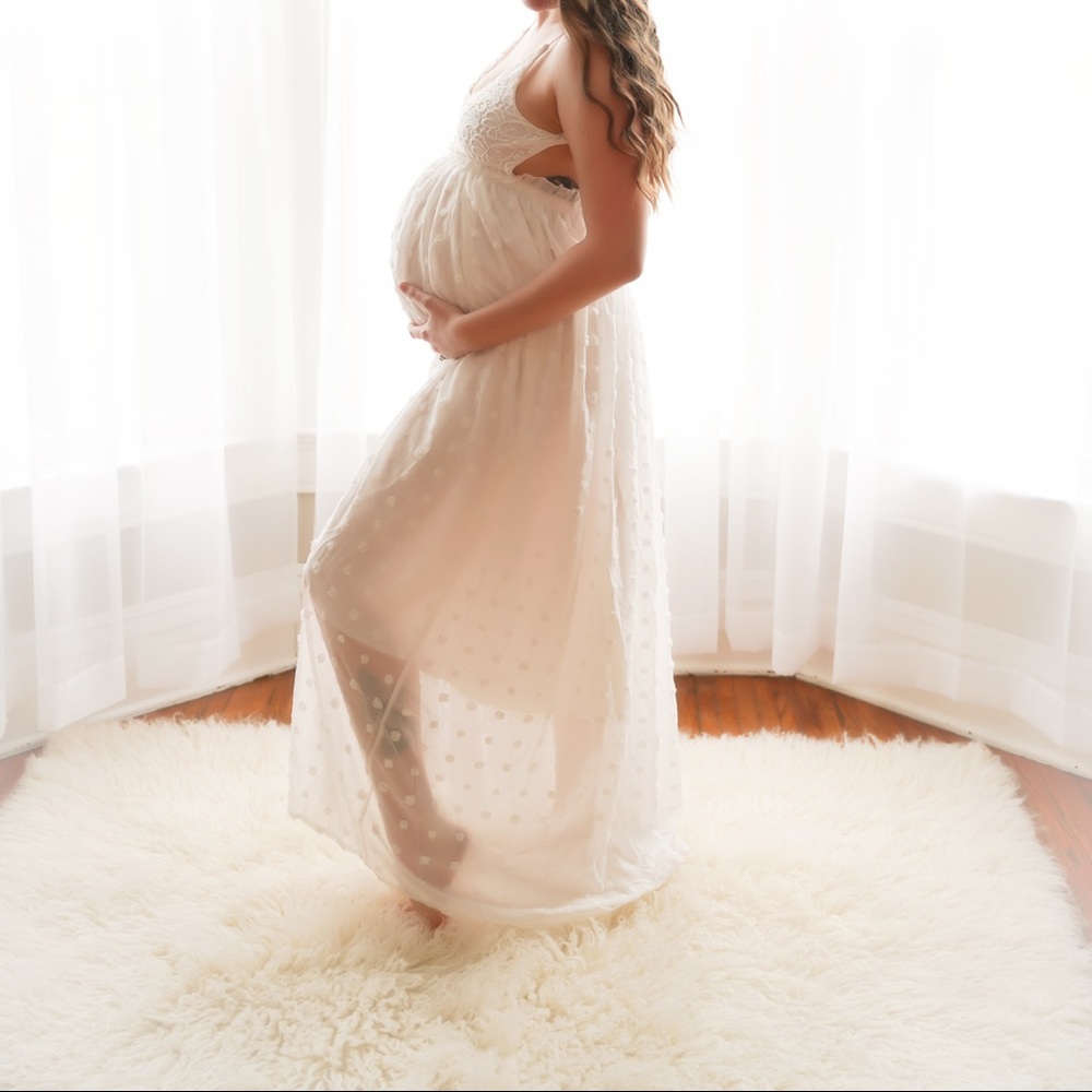 White sheer maternity gown